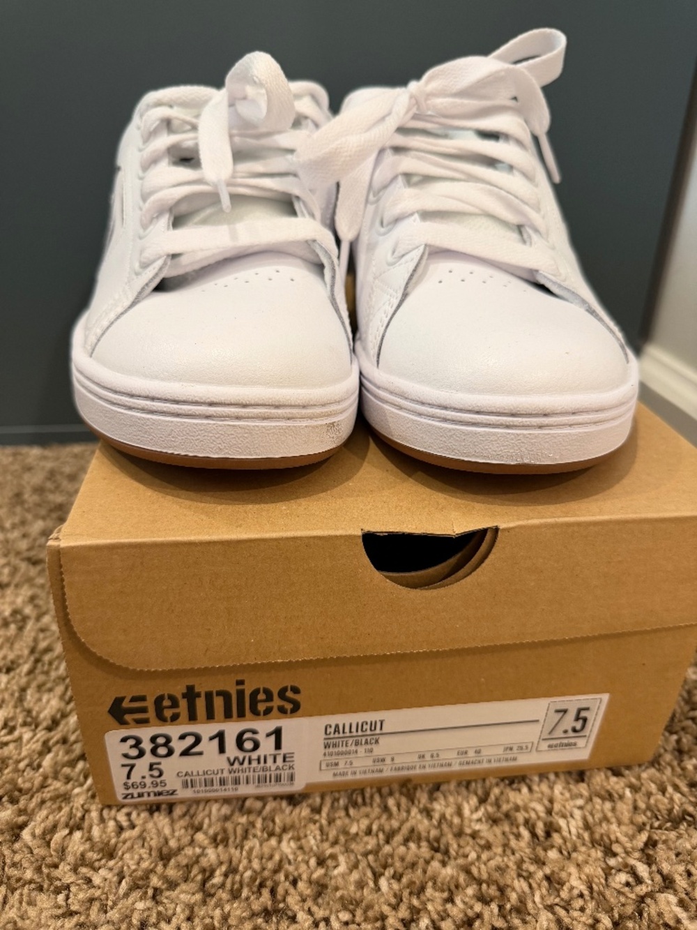 Etnies Callicut White Black Chunky Skate Shoes - Men 7.5 / Women 9